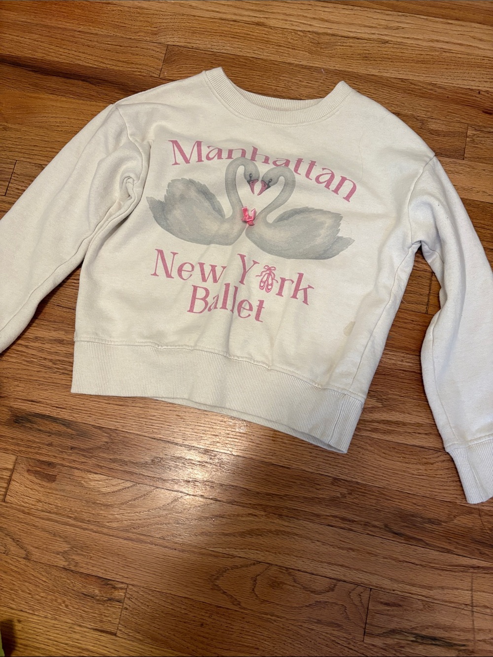 T.J.Maxx Cream White Kids Sweatshirt with Pink & Gray Swan Ballet Graphic